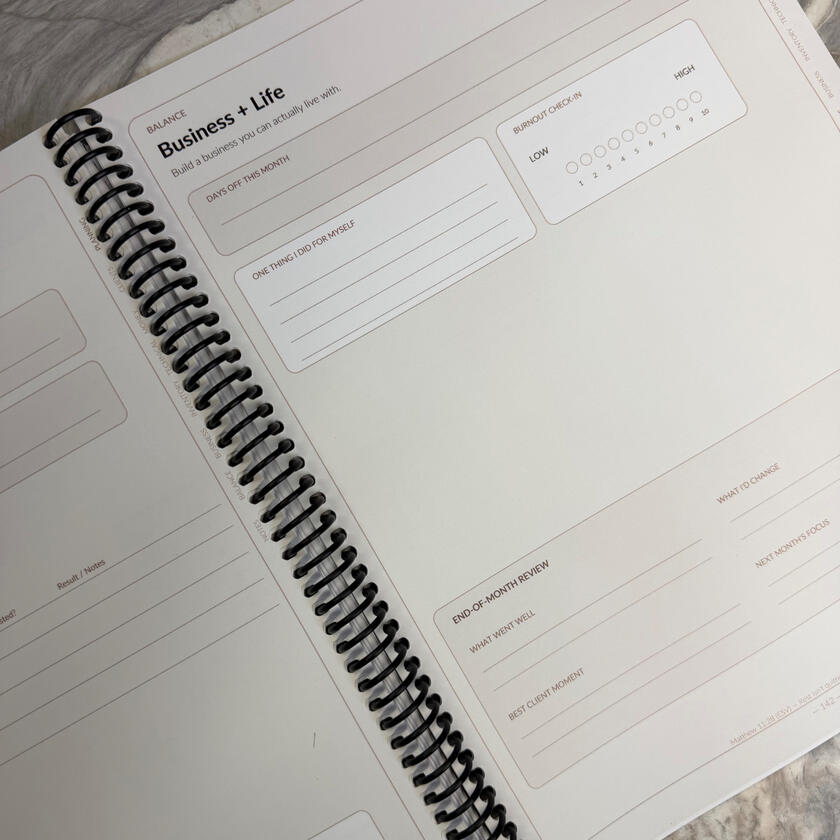 Business + Life page Monthly reflection template for self-care check-ins and business review